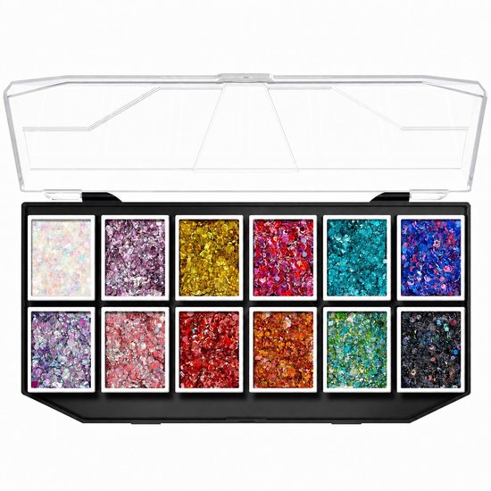 12 kleuren chunky glittergel voor gezicht en lichaam