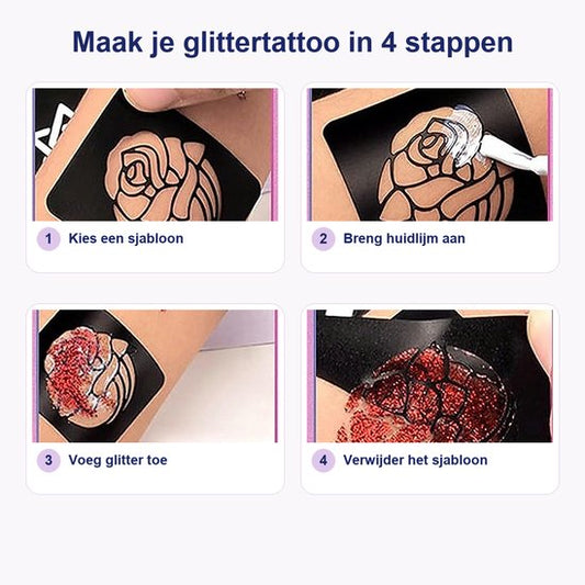 Glittertattooset – 42 kleuren – met glow-in-the-dark — 8721398055299 — 2