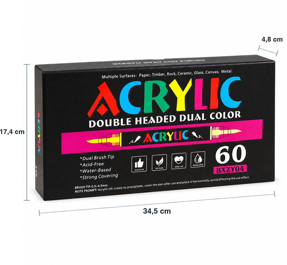 Acrylstiften Dual Tip – 60 stiften / 120 kleuren – dubbele punt