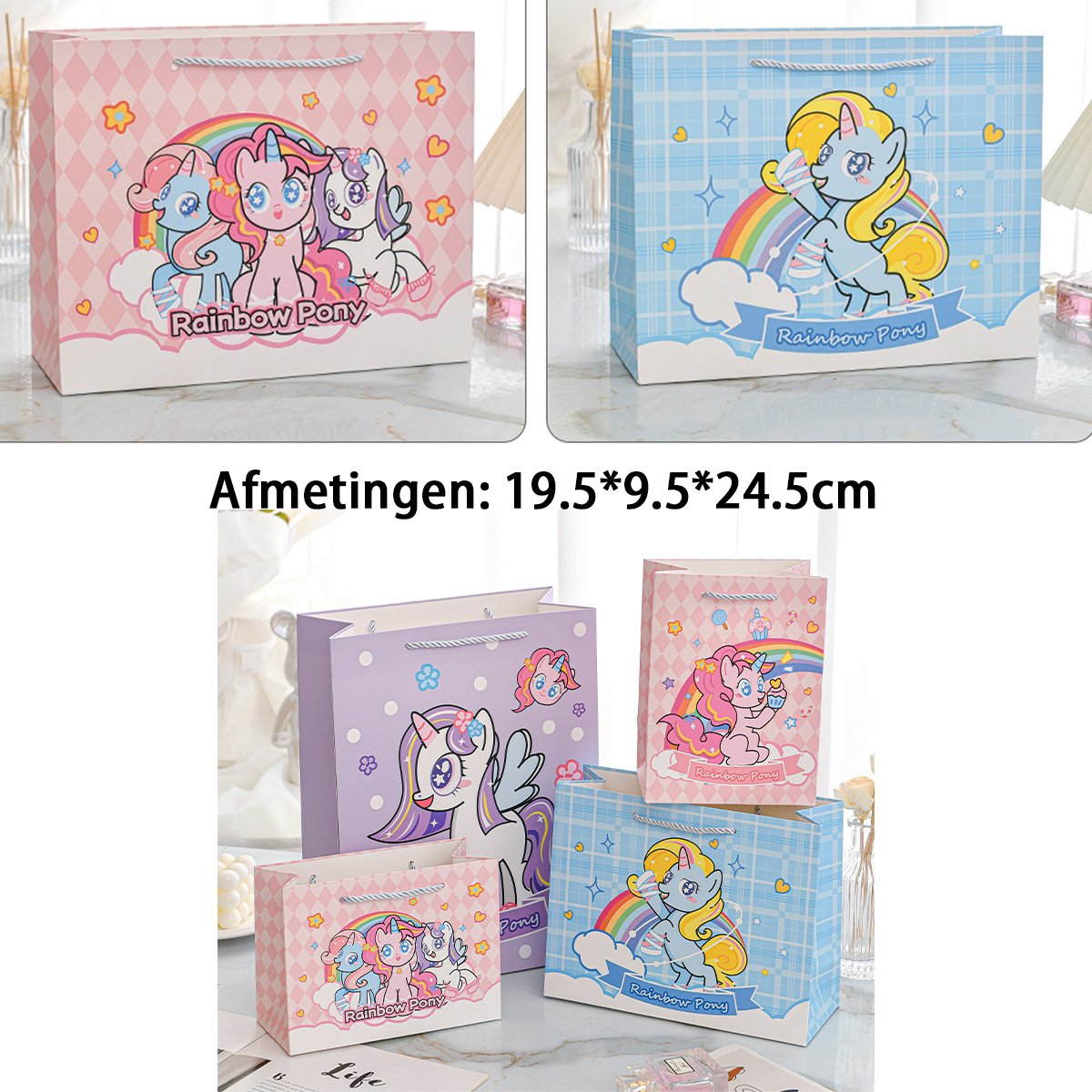 Cadeauzakjes met magische pony’s – 12 stuks – regenboogdesign