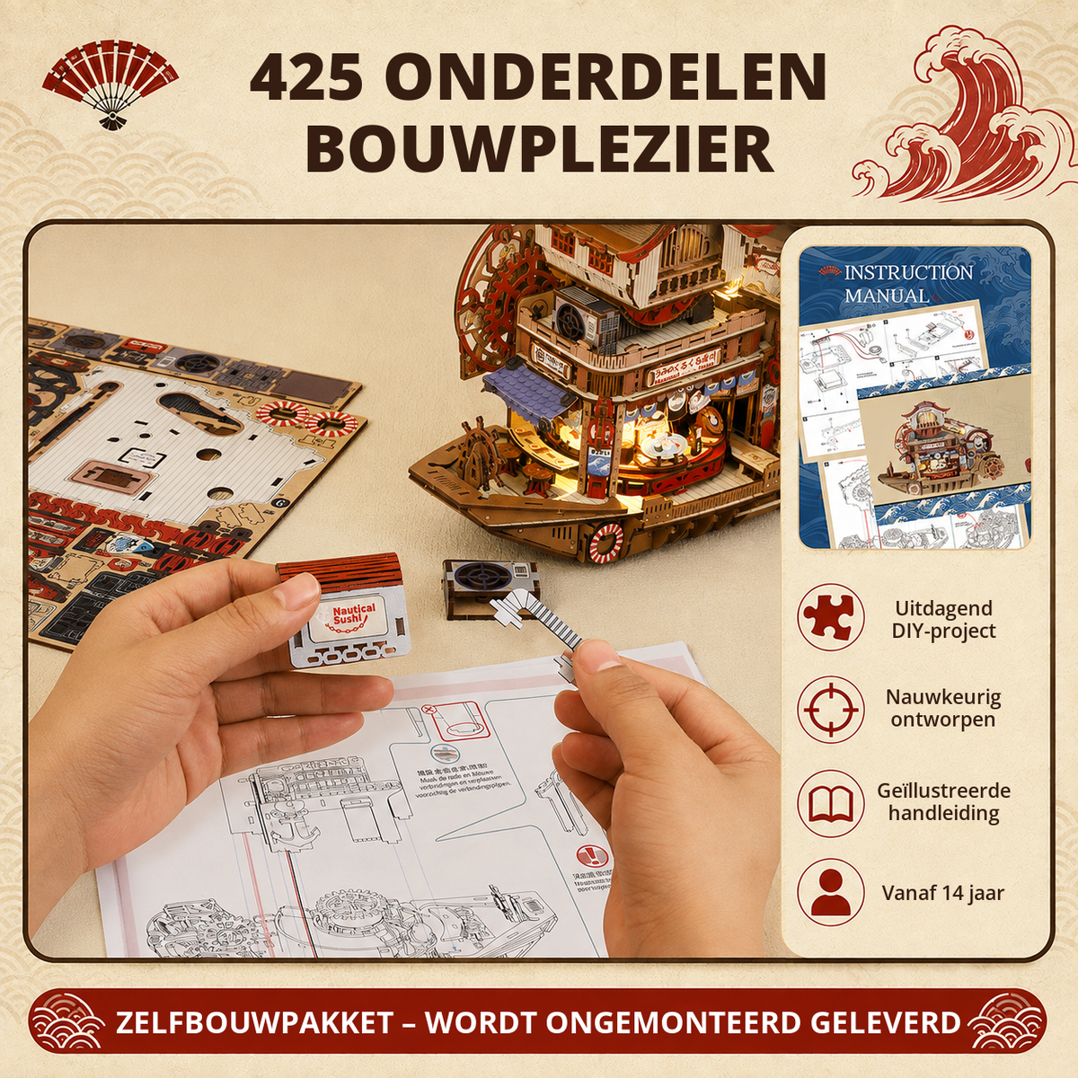 Montage van Nautical Sushi met 425 onderdelen en geïllustreerde handleiding