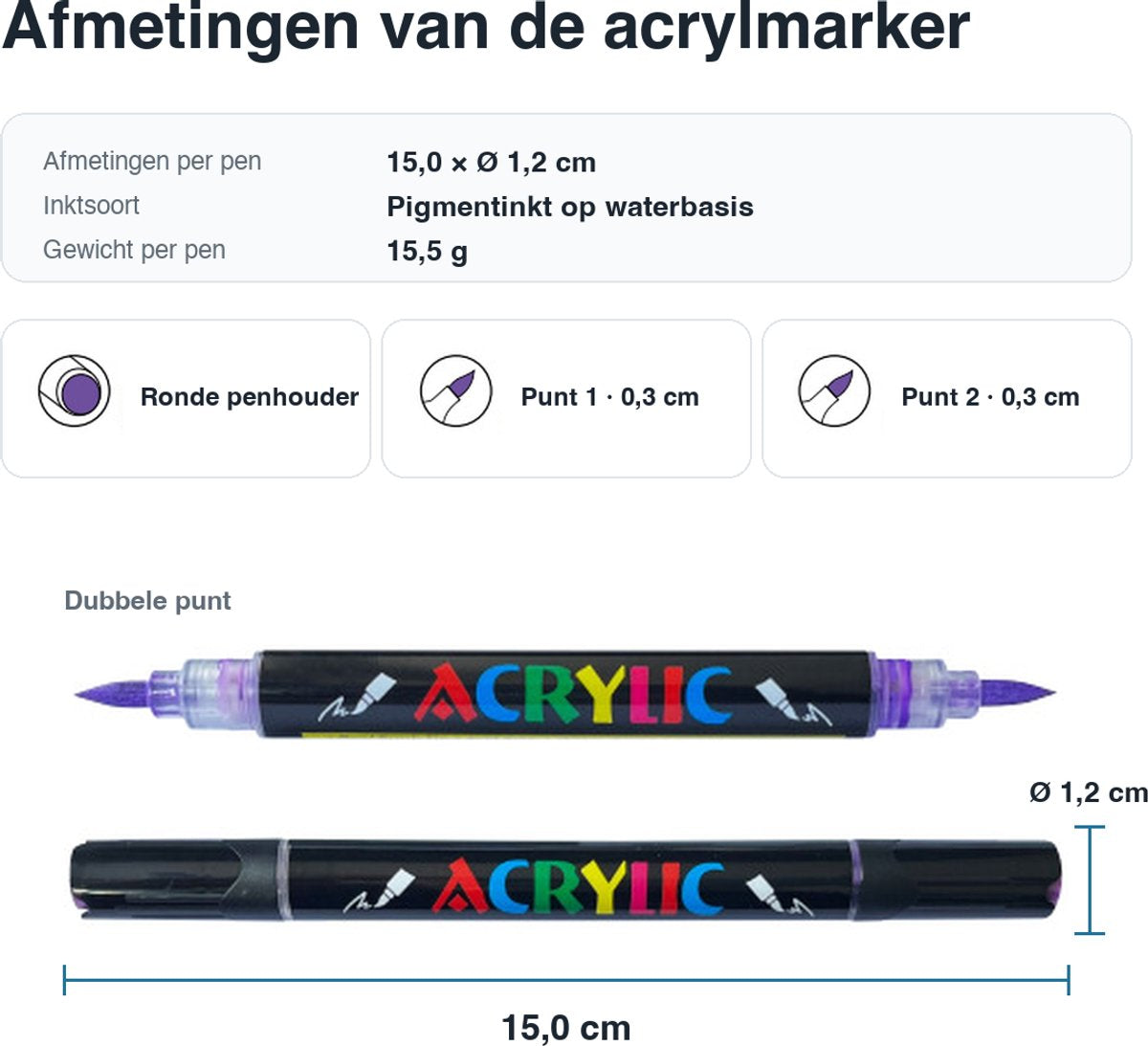 Acrylstiften Dual Tip – 60 stiften / 120 kleuren – dubbele punt