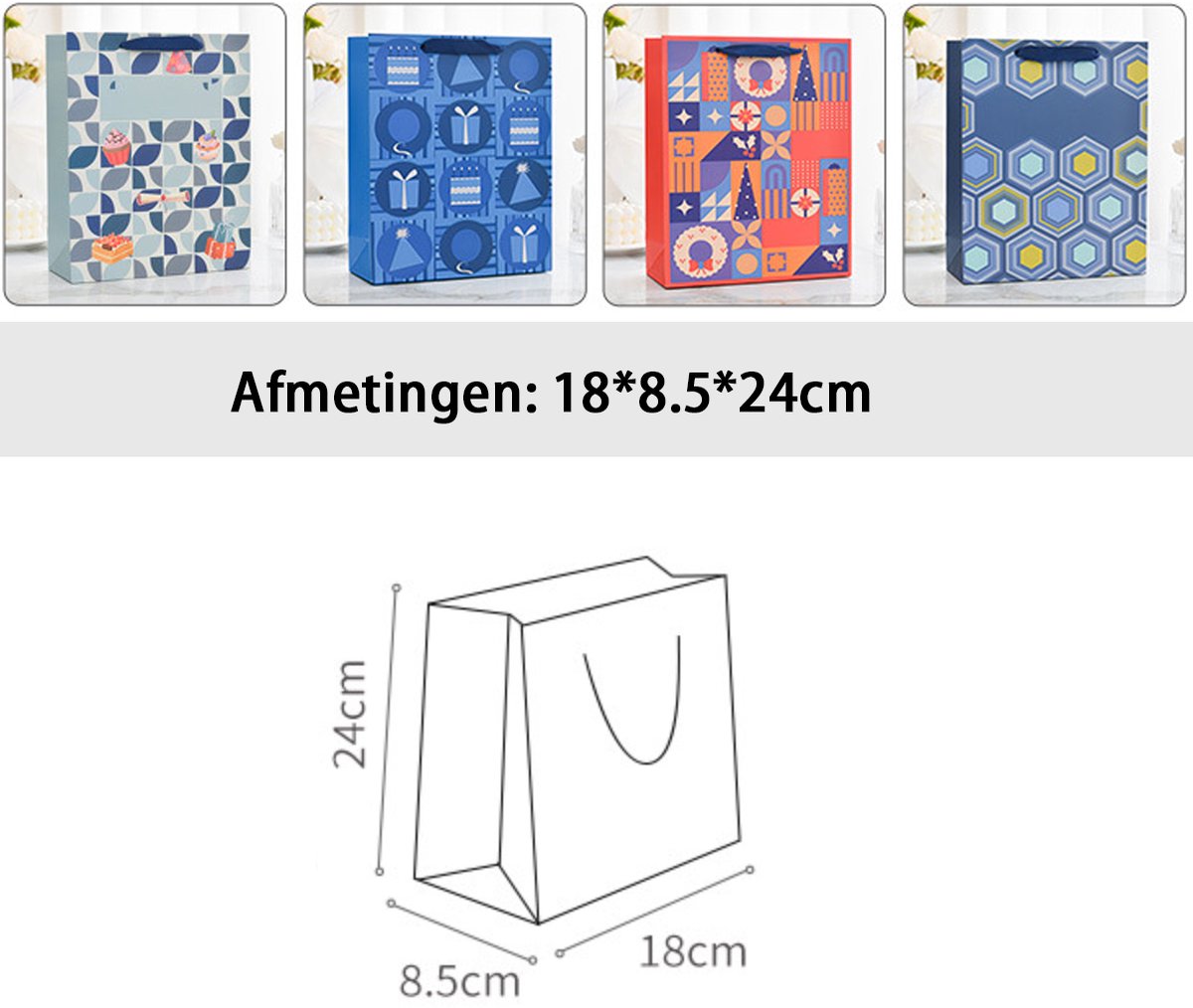 Cadeauzakjes – 12 stuks – 4 feestelijke dessins