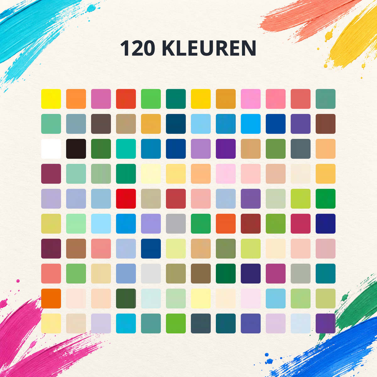 Kleurenkaart van de 120 acrylmarkers