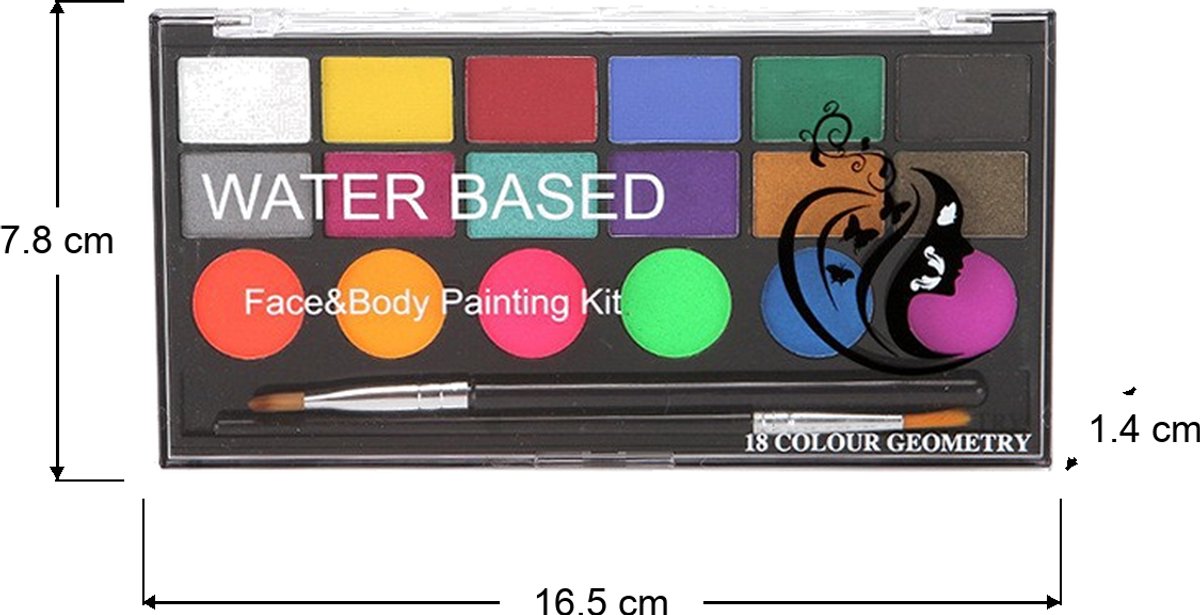 Schminkset – 18 kleuren – op waterbasis