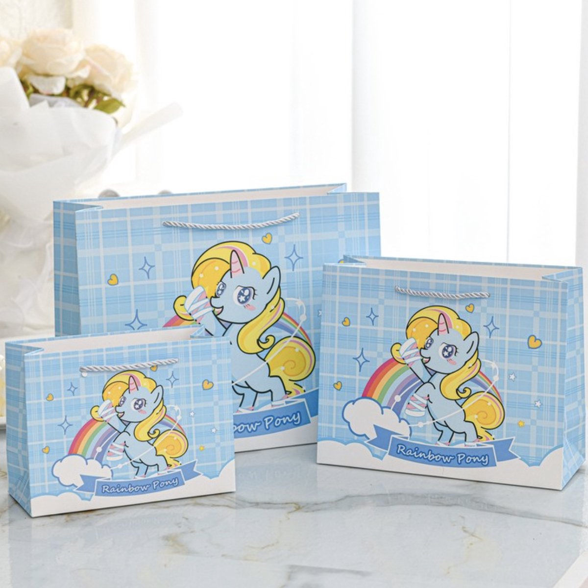 Cadeauzakjes met magische pony’s – 12 stuks – regenboogdesign
