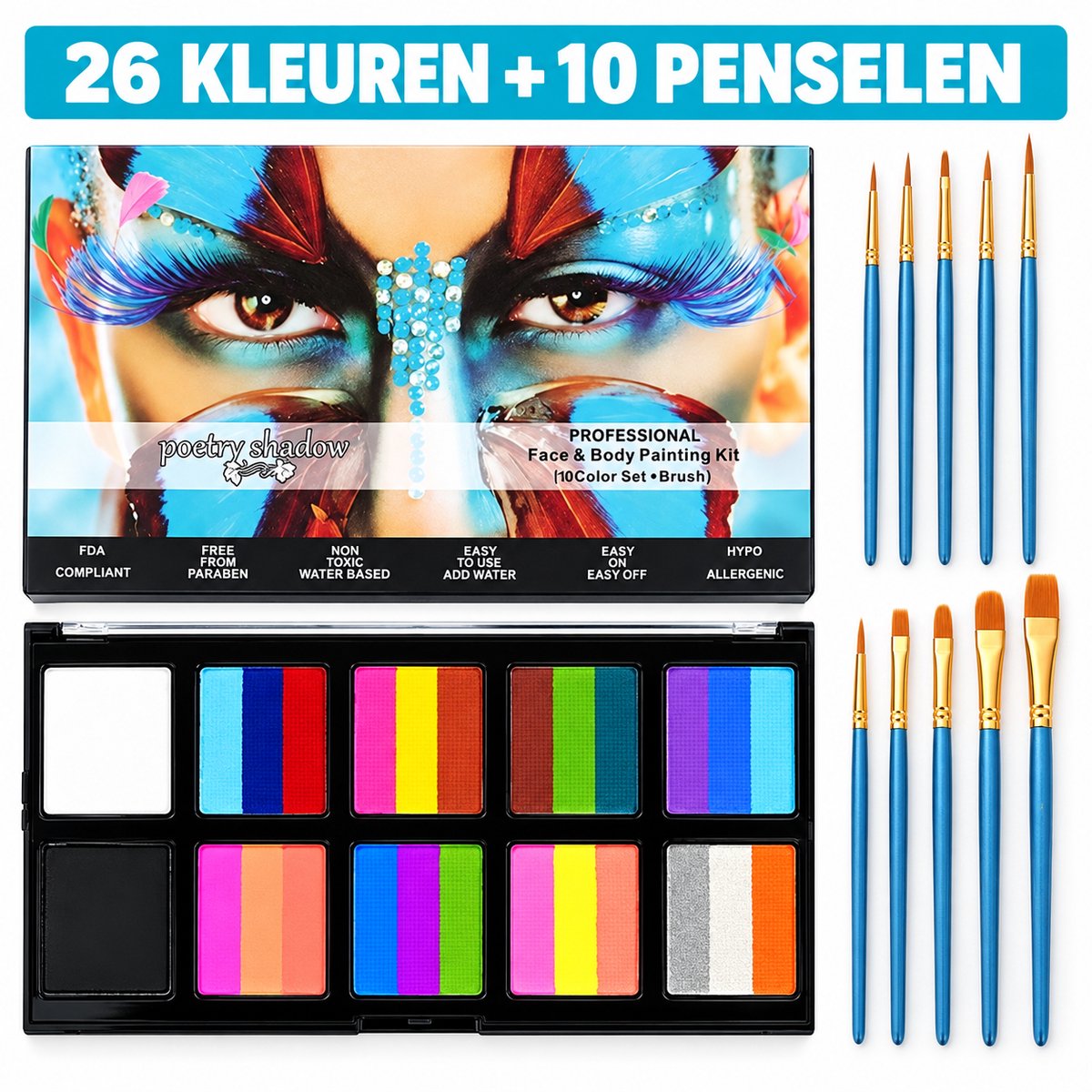 Schminkset – 26 kleuren – op waterbasis