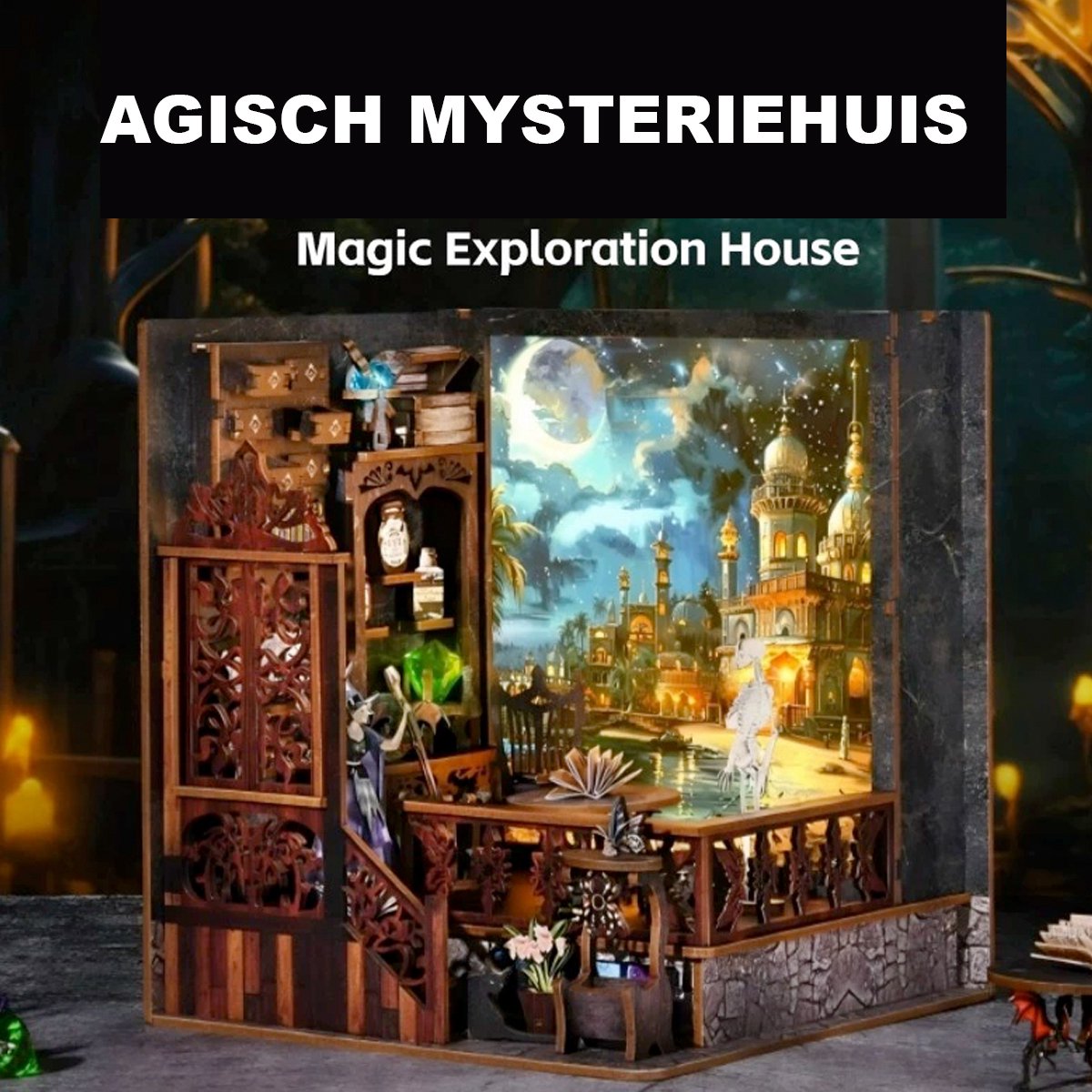 Book Nook Magic Detective Agency – 200 onderdelen – met 3 lichtstanden