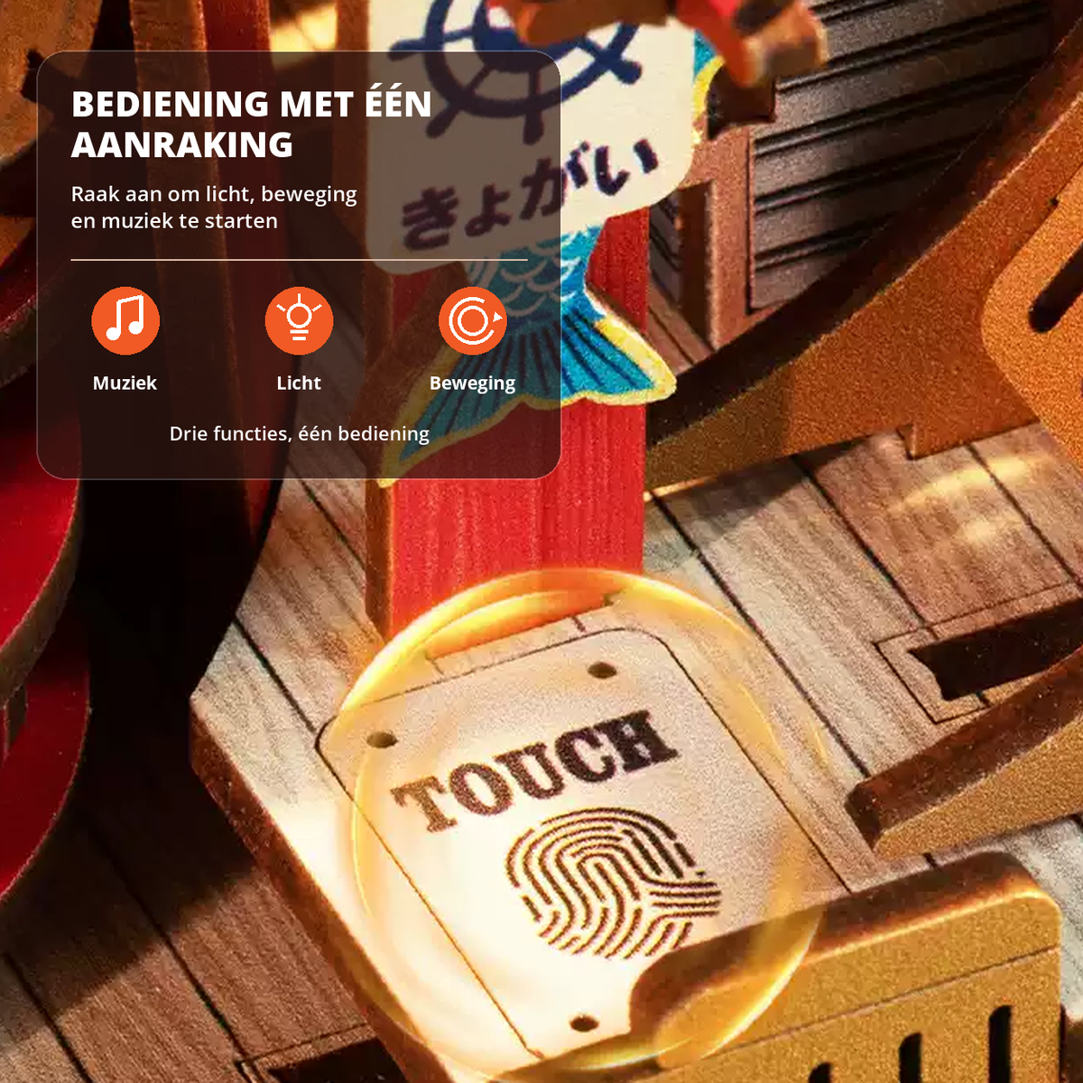 Verlichte touchbediening voor muziek, licht en beweging van Nautical Sushi