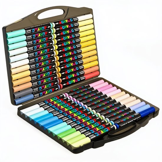 Set van 48 kleurrijke acrylstiften met zachte penseelpunt
