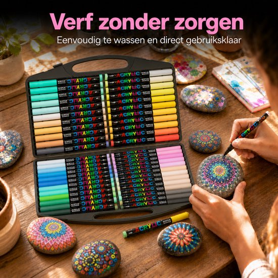 Acrylstiften gebruikt voor kleurrijke illustraties