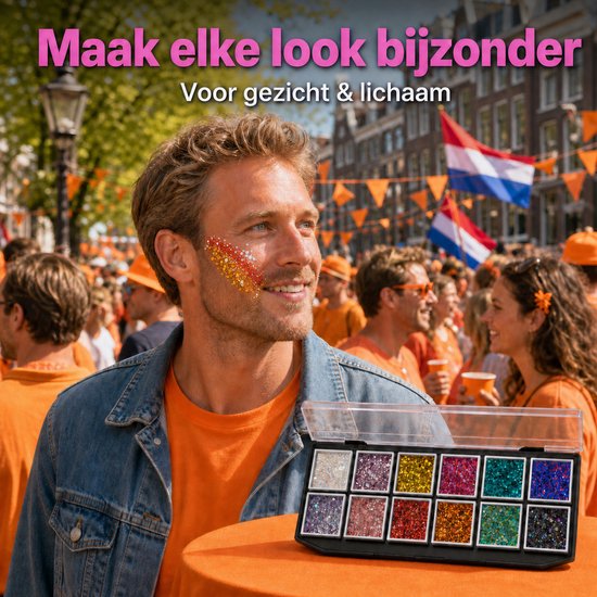 Glitter schmink – 12 kleuren – voor gezicht en lichaam — 8721398055046 — 4