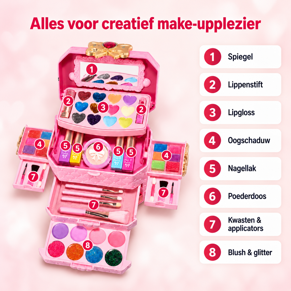 Kindermake-upkoffer – 51-delig – met muziek en spiegel
