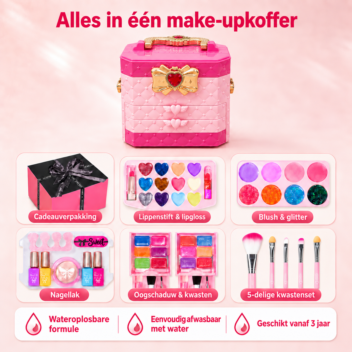 Kindermake-upkoffer – 51-delig – met muziek en spiegel