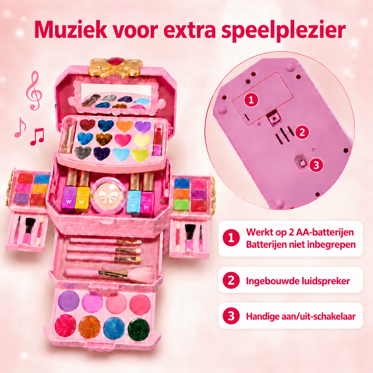Kindermake-upkoffer – 51-delig – met muziek en spiegel