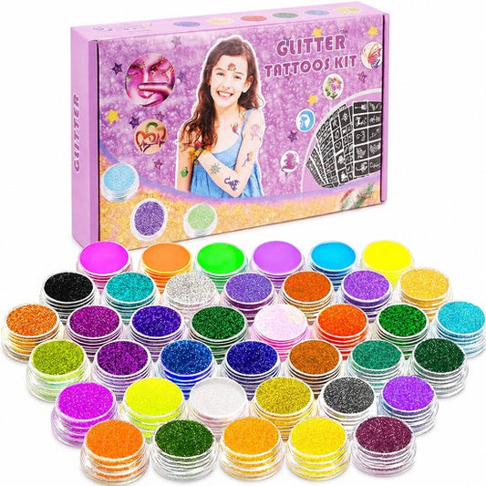 Glittertattooset – 42 kleuren – met glow-in-the-dark — 8721398055299 — 1