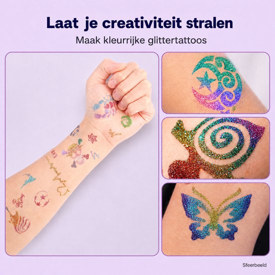 Glittertattooset – 42 kleuren – met glow-in-the-dark — 8721398055299 — 3