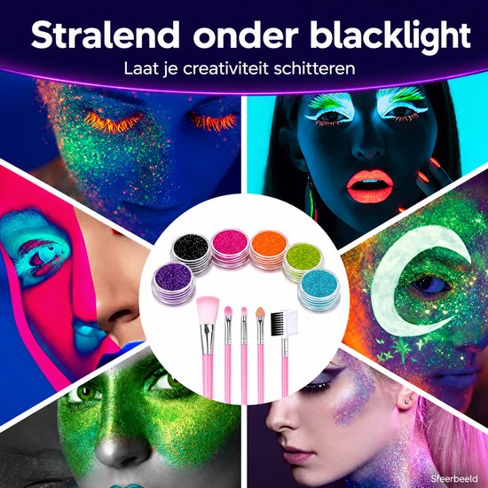 Glittertattooset – 42 kleuren – met glow-in-the-dark — 8721398055299 — 5