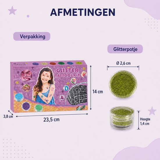 Glittertattooset – 42 kleuren – met glow-in-the-dark — 8721398055299 — 7
