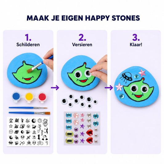 Happy Stones schilder set – 10 stenen – glow-in-the-dark en metallic — 8721398055336 — 2