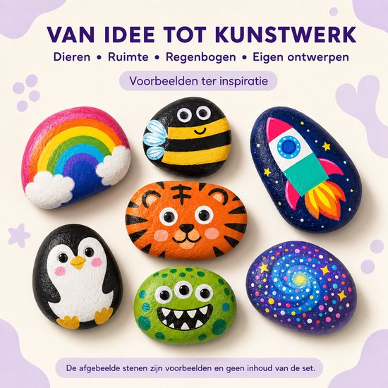Happy Stones schilder set – 10 stenen – glow-in-the-dark en metallic — 8721398055336 — 7