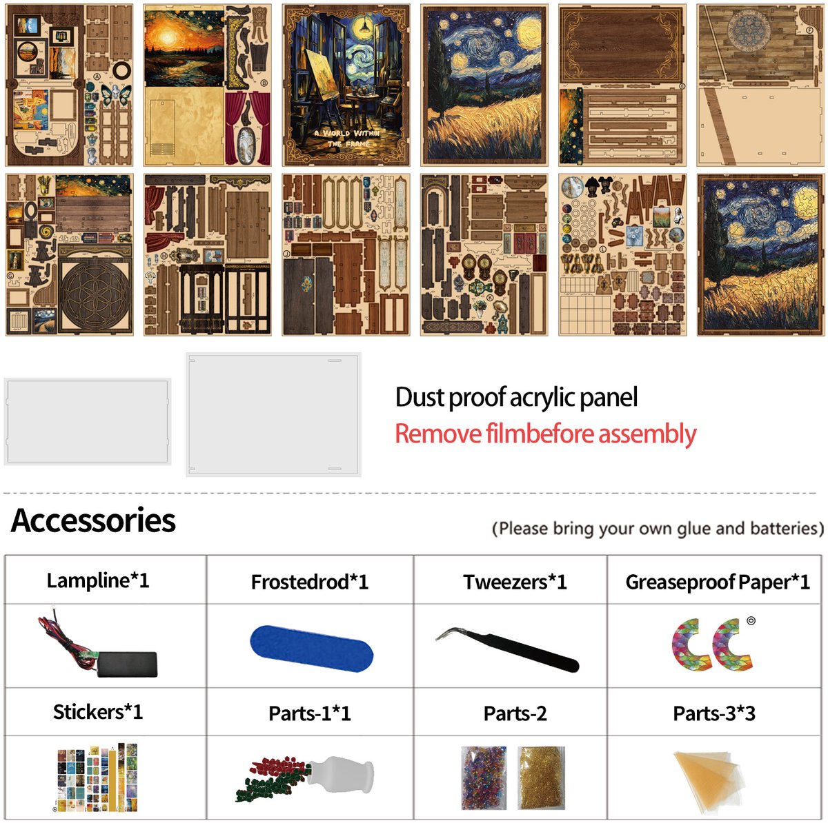 Onderdelen en accessoires van het De Wereld Binnen Het Kader bouwpakket