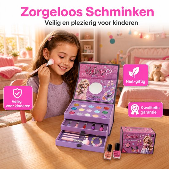 Kindermake-upkoffer – 30-delig – met 3 niveaus en spiegel — 8721398055787 — 3