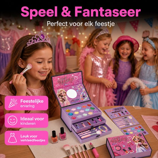 Kindermake-upkoffer – 30-delig – met 3 niveaus en spiegel — 8721398055787 — 4