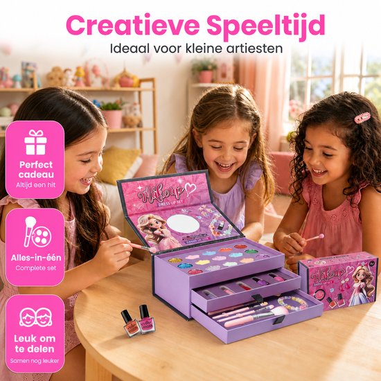 Kindermake-upkoffer – 30-delig – met 3 niveaus en spiegel — 8721398055787 — 6