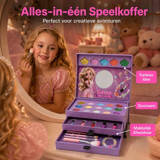 Kindermake-upkoffer – 30-delig – met 3 niveaus en spiegel — 8721398055787 — 7