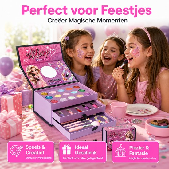 Kindermake-upkoffer – 30-delig – met 3 niveaus en spiegel — 8721398055787 — 8
