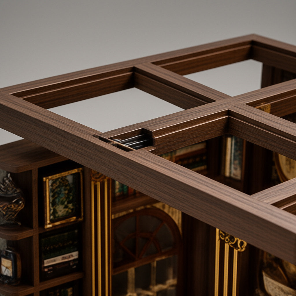 Detail van de houten bovenconstructie van de Left Bank Study
