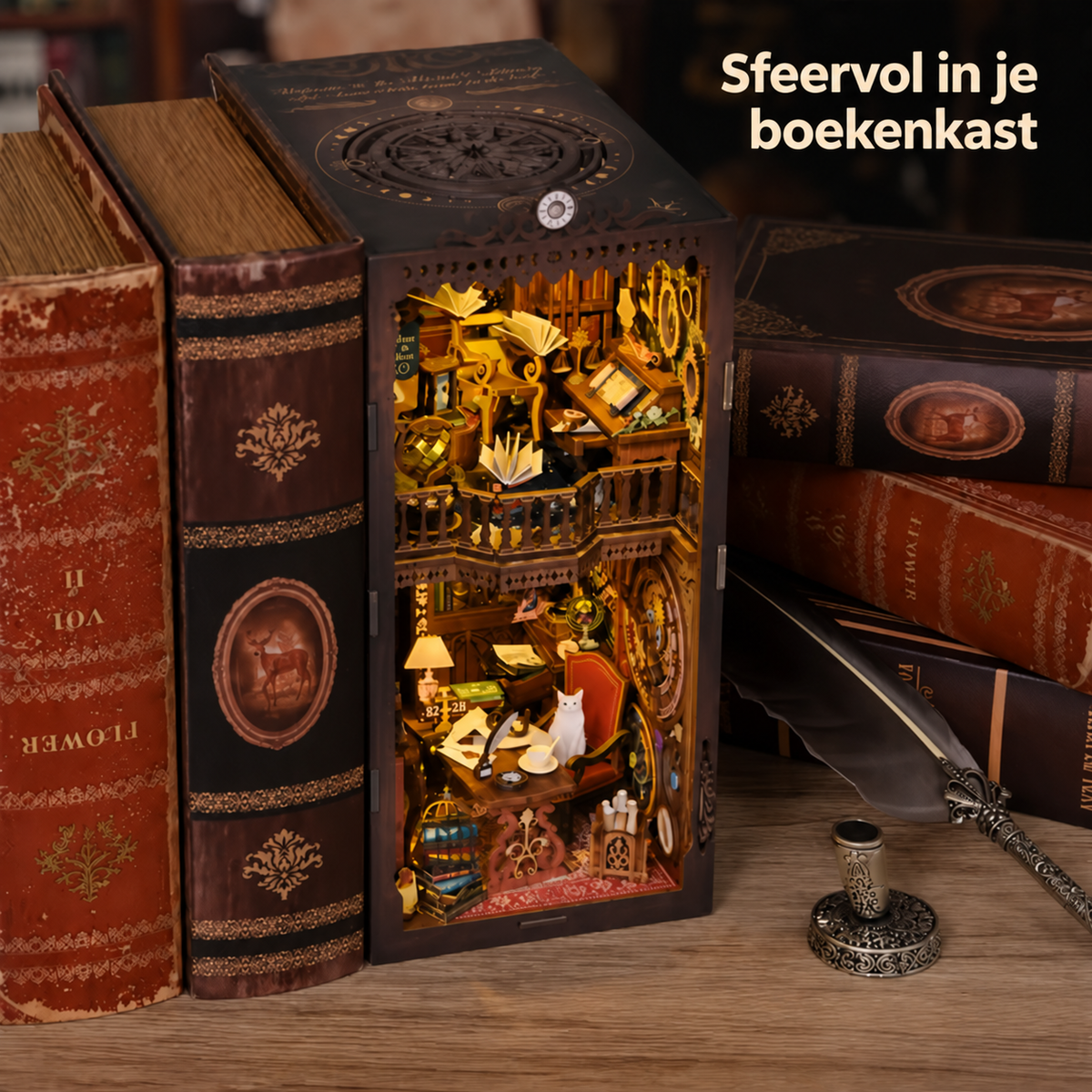 Wonder Library sfeervol geplaatst tussen boeken