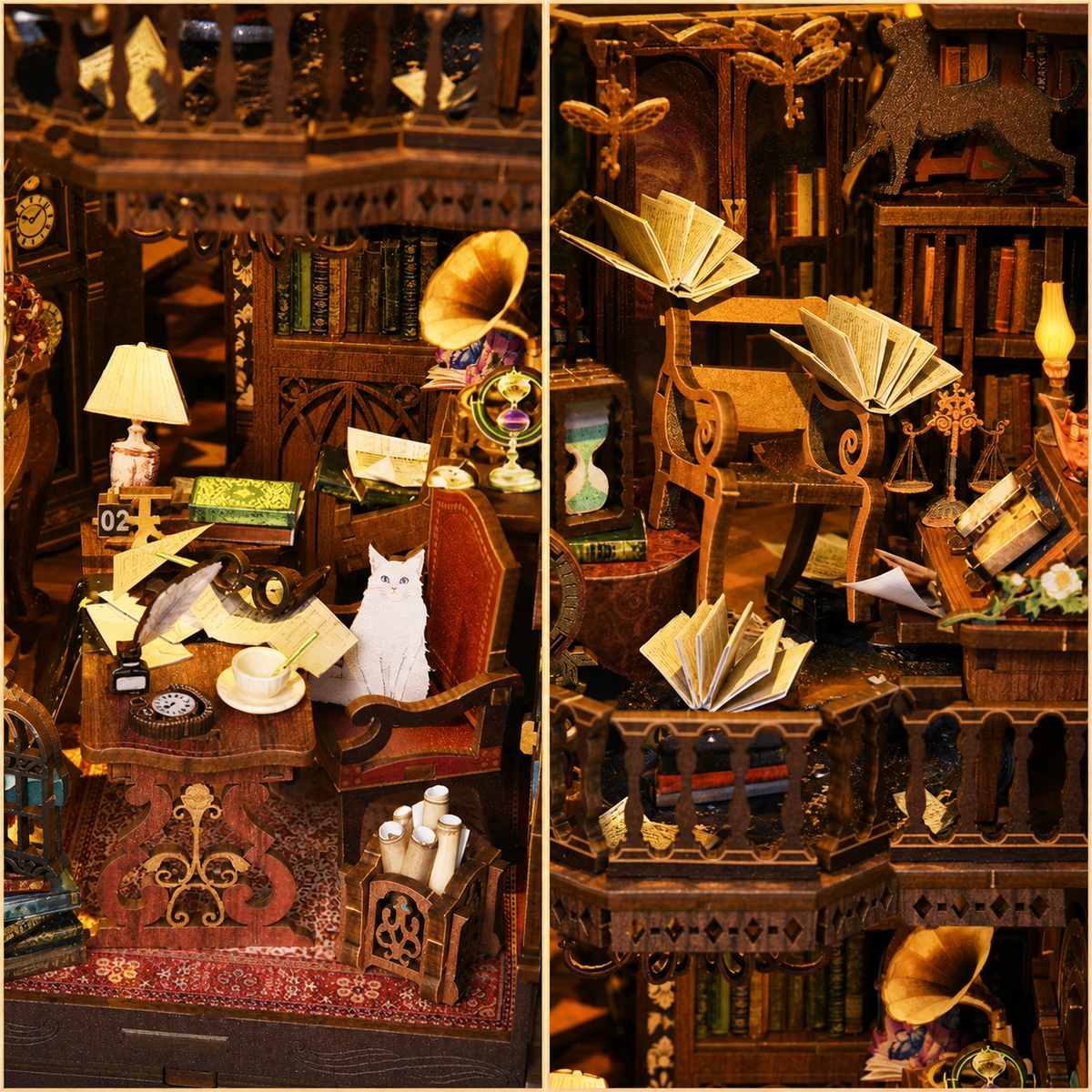 Details van de miniatuurbibliotheek in de Wonder Library