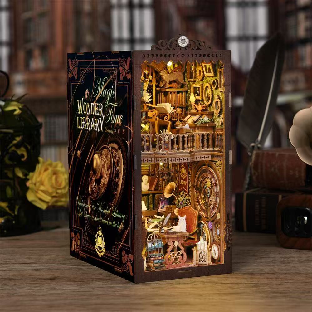 Verlichte Wonder Library Book Nook in een bibliotheeksetting